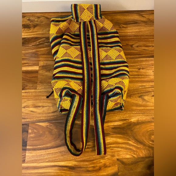 Multi Colored Woven Draw String Backpack - Picture 6 of 6